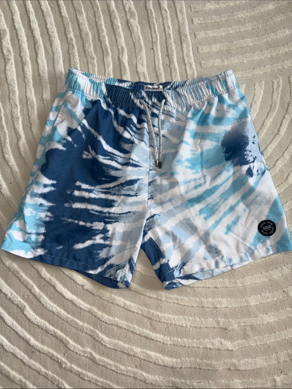 Ron Jon Men's Blue and White Tie-Dye Swim Trunks